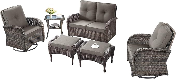 6 Pieces Patio Wicker Furniture Set-Outdoor Swivel Chairs Set of 2 Outdoor Glider Love seat with Outdoor Footstool - Photo 2