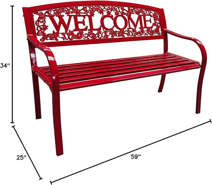 Gardener Select® 4-Foot Metal Welcome Bench, Outdoor Patio Garden Seating, Red