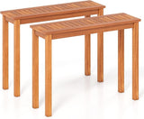 Tangkula Narrow Outdoor Dining Table, Solid Wood Furniture Patio Console Table with Slatted Tabletop - Photo 1