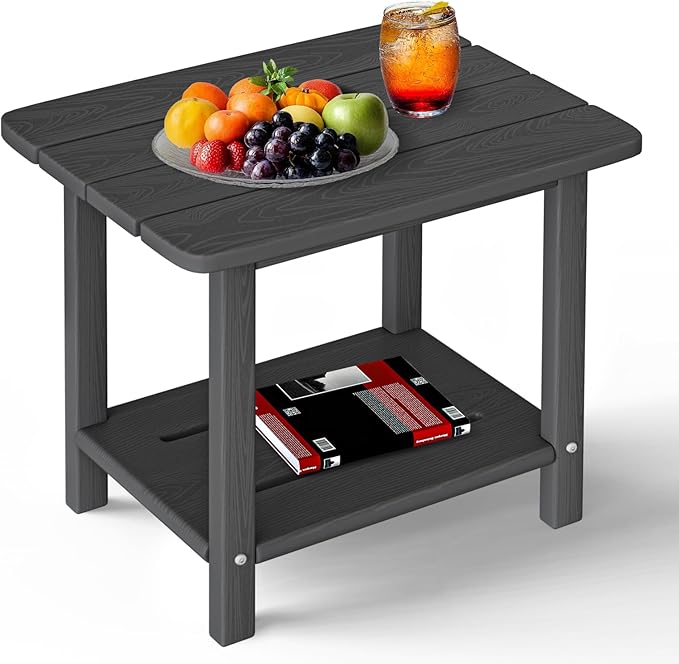 nevilywood Adirondack Square Side Table - 18.4" Large Panel HDPE Outdoor End Table - Weatherproof, Rustproof & Low Maintenance for Patio, Lawn, Pool, Indoor Use (Grey)