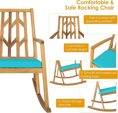 Tangkula 2 Pieces Acacia Wood Patio Rocking Chair, Outdoor Porch Rocker W/Removable High-Density Cushion, All-Weather Resistance, Perfect for Garden, Backyard, Poolside