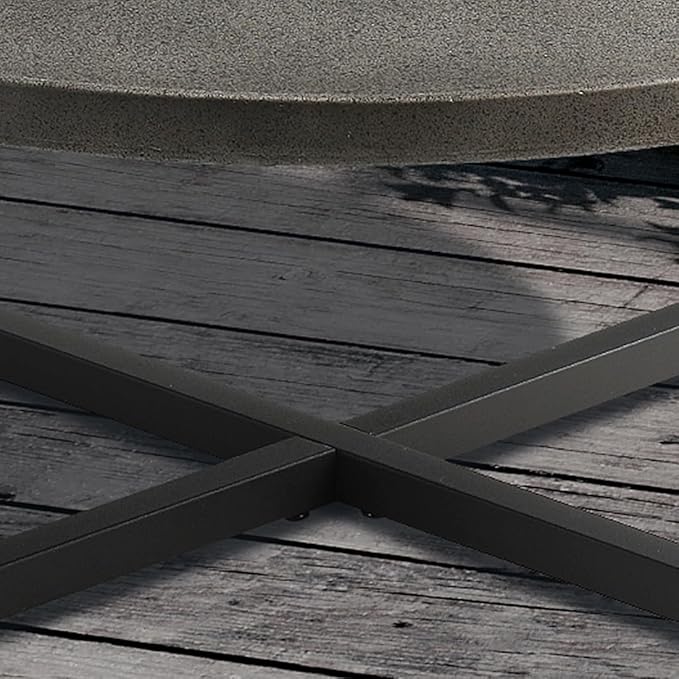 SUNBURY Outdoor Coffee Table Dark Grey, Round Top 12''H x 31.5''W Patio Coffee Table Concrete Finish, Cross Member Support w 4 Legs, Metal Frame