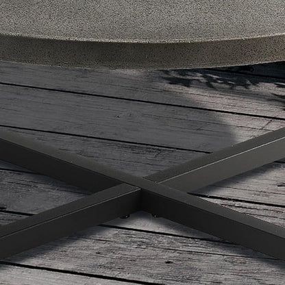 SUNBURY Outdoor Coffee Table Dark Grey, Round Top 12''H x 31.5''W Patio Coffee Table Concrete Finish, Cross Member Support w 4 Legs, Metal Frame