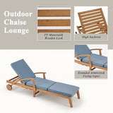 HOMREST Wood Chaise Lounge Recliner, 83x23in Patio Chaise Lounger Recliner with Slide-Out Side Table & Cup Holder - Photo 4