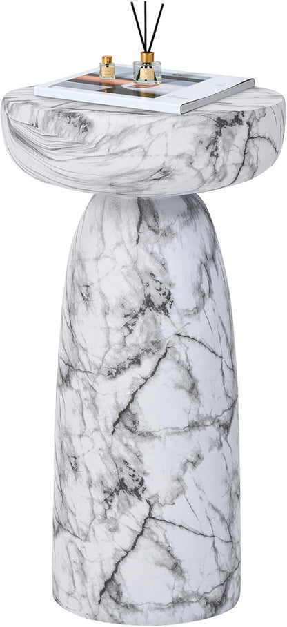 Marble Side Table, 24" Modern Accent Table with Pedestal Stand, Durable Faux Marble Side Table for Small Spaces, Marble Look Coffee Table Accent Drink Tables for Living Room Patio Balcony
