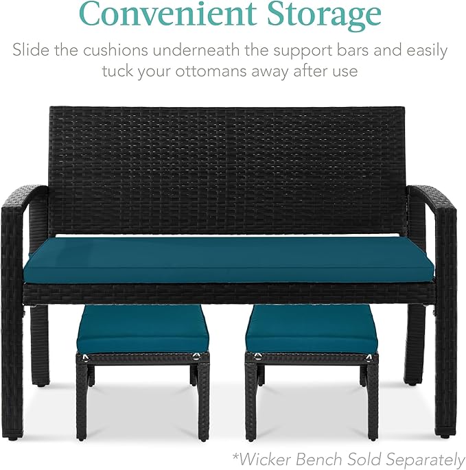 Best Choice Products Set of 2 Wicker Ottomans, Multipurpose Outdoor Furniture for Patio, Backyard, Additional Seating - Photo 5