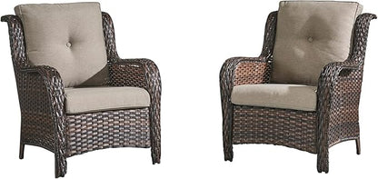 HUMMUH Outdoor Furniture 5 Pieces Patio Furniture Set Wicker Outdoor Sectional Sofa with 2 Patio Chairs,Ottomans