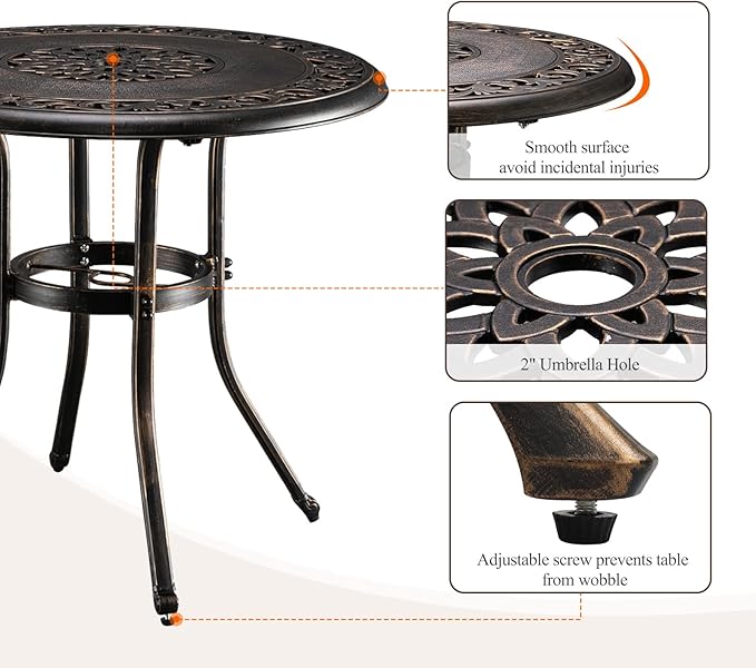 VINGLI 32" Outdoor Dining Table, Round Patio DiningTable with Umbrella Hole - Photo 8