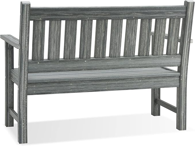Outdoor Bench, 2-Person Garden Bench, Poly Lumber Patio Bench for Outdoors, Porch, and Park (Grey)