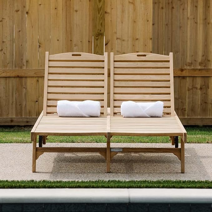 Ash & Ember Hawthorne Grade A Teak Double-Wide Reclining Lounge Chair, Four Adjustable Backrest Positions, Pull-Out Tray - Photo 3