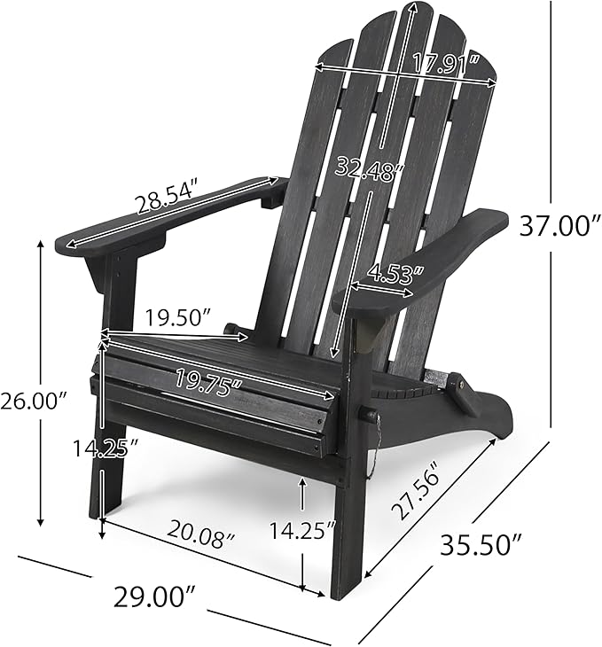 Christopher Knight Home Foldable Adirondack Chair Outdoor Acacia Wood Patio Chair with Slat Panel Design and Compact Folding Frame for Porch Backyard