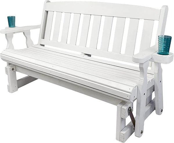 Amish Heavy Duty 800 Lb Mission Pressure Treated Porch Glider with Cupholders (4 Foot, Semi-Solid White Stain) - Photo 1