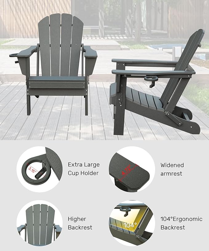 Domi Folding Adirondack Chair, HDPE Adirondack Chair with Cup Holder - Photo 5