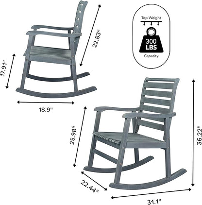 JONATHAN Y RCK101B Carey Modern Slat-Back 300-Lbs Support Acacia Wood Patio Outdoor Rocking Chair for Garden, Lawn, Backyard, Pool, Deck, Beach, Firepit, Gray