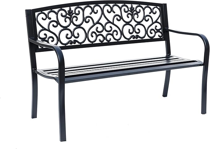 Hi-Line Gift Ltd. Iron Symphony- Steel and Cast Iron Garden Bench in Timeless Black