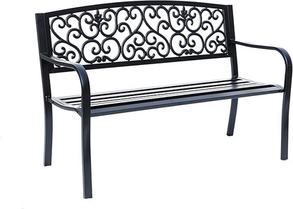 Hi-Line Gift Ltd. Iron Symphony- Steel and Cast Iron Garden Bench in Timeless Black