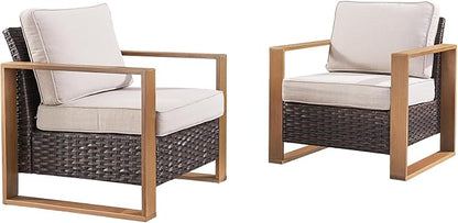Rilyson Wicker Outdoor Patio Chairs Set of 2, Rattan Patio Furniture Chairs with Sturdy Frame,All-Weather PE Wicker,Wide Armrest,Deep Seating and Thick Cushions for Deck Porch Garden(Brown/Beige)