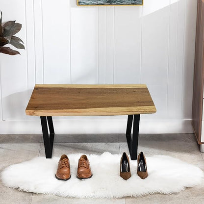 Natural Solid Wood Bench 32"x14"x18"H Live Edge Wooden Entryway Bench Rustic Rectangle Coffee Side Table Living Room Bedroom Bathroom Patio Outdoor Garden Foot Rest Stool