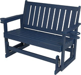 Poly Lumber Patio Glider, Durable HIPS Material, Weather-Resistant Swing Bench for Outdoor Porch Garden (Navy Blue - Photo 1
