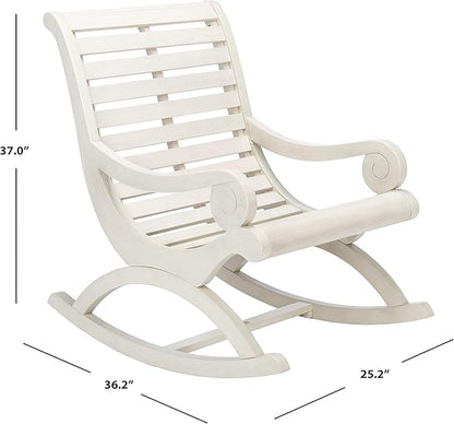 Safavieh Outdoor Sonora White Wash Eucalyptus Wood Scroll Arms Rocking Chair