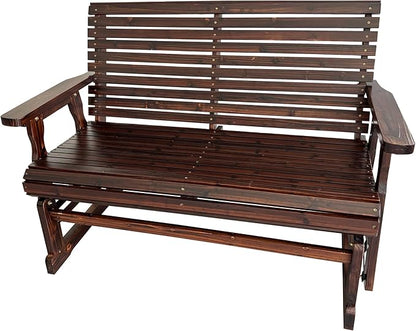Fortune Candy Wooden Patio Glider with High Roll Back and Deep Contoured Seat, Solid Fir Wood, 2-Seater, Heavy Duty 800 LBS, 4 Feet (Rustic)