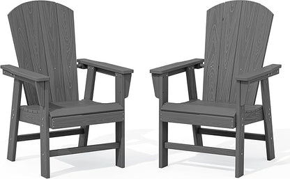 SERWALL Outdoor Adirondack Dining Chair Set of 2, All Weather HDPE Patio Chairs, Grey