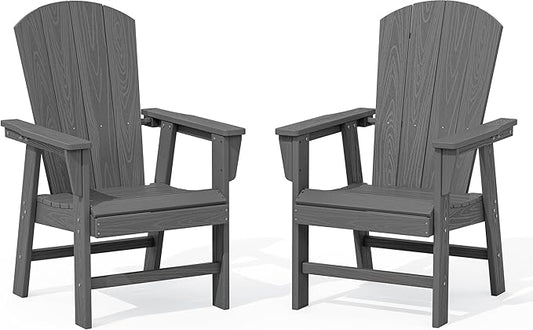 SERWALL Outdoor Adirondack Dining Chair Set of 2, All Weather HDPE Patio Chairs, Grey