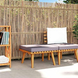 Natural Dark Grey Solid Acacia Wood Garden Footstool with Weather-Resistant Cushion for Outdoor Patio Porch Seating and - Photo 1