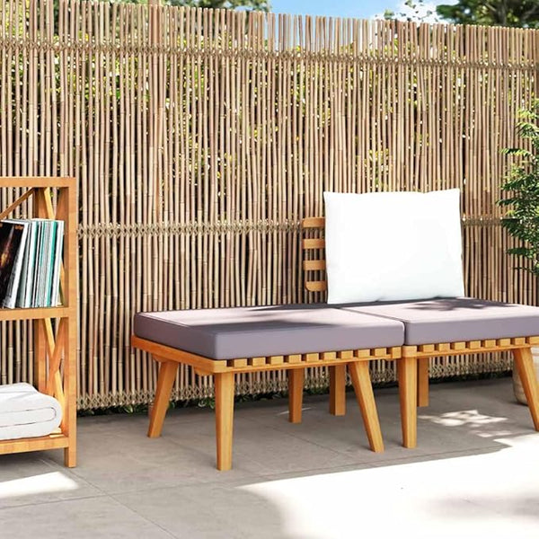 Solid Acacia Wood Outdoor Footstool with Weather-Resistant Cushion, Natural and Dark Grey - Photo 1