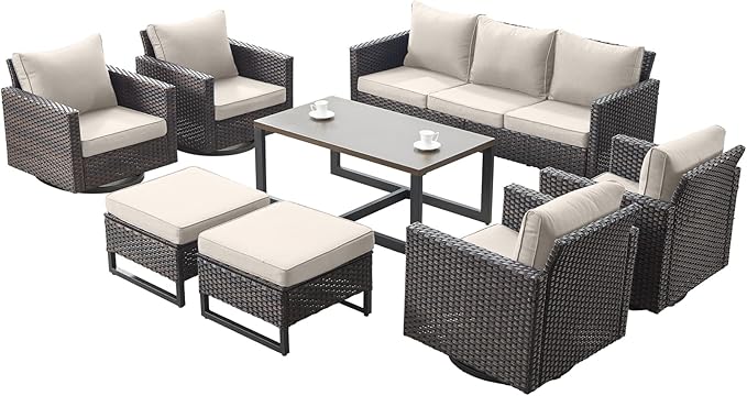Rilyson Wicker Outdoor Patio Furniture Set - 8 Piece Patio Conversation Set with 4 Swivel Rocker Chairs - Photo 8