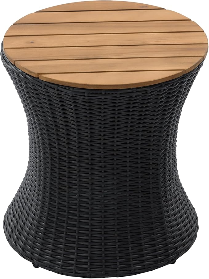 Christopher Knight Home Fenton 17.5" Outdoor Side Table, Round Patio End Table with Wood Top and Wicker Base - Photo 5