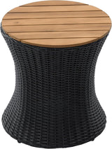 Christopher Knight Home Fenton 17.5" Outdoor Side Table, Round Patio End Table with Wood Top and Wicker Base - Photo 5