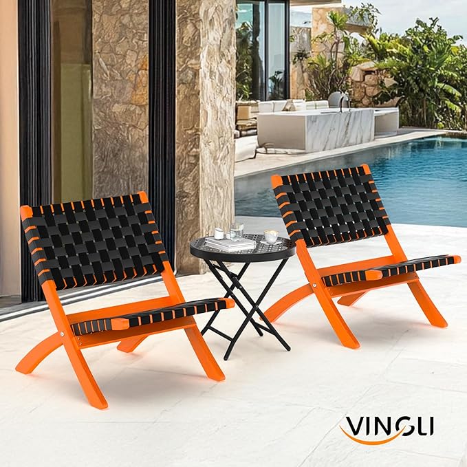 VINGLI Patio Folding Side Table, Small Outdoor Table with Everlasting Floral Pattern and Sturdy X-Shaped Metal Frame Ideal for Indoor & Outdoor Balcony, Porch, Backyard, Deck, Black, 1 Pack