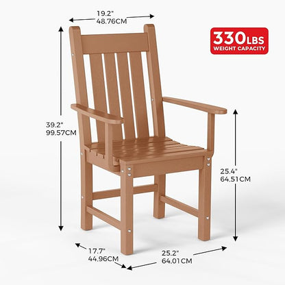 Costaelm Patio Dining Chairs, Plastic Outdoor Adirondack Chair with Arm, HDPE Poly Lumber, Waterproof Restaurant Bistro Dining Chair for Outside Porch Backyard Garden, Teak