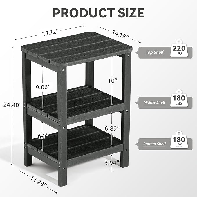 3 Tier Outdoor Side Table Adirondack Side Table HDPE End Table Patio Side Table Rectangle Tables for Outdoor Backyard - Photo 2