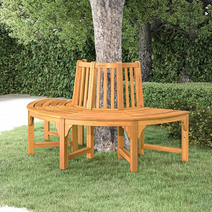 Half Round Tree Bench, Outdoor Eucalyptus Wood Garden Seat, Curved Wooden Bench for Backyard, Patio, and Park, Weather-Resistant Garden Furniture, Seats 3