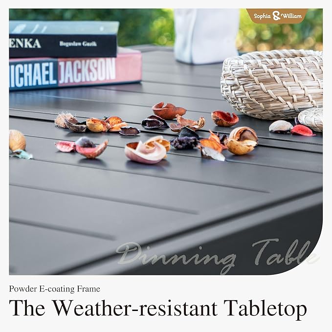 Sophia & William Patio Table Metal Outdoor Dining Table with E-Coating for 6-8 Person Lawn Garden Deck Rectangular Extendable Table