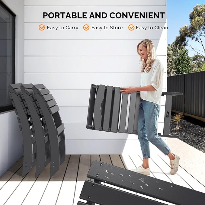 VINGLI Portable Adirondack Chairs Set of 4, Folding Plastic Adirondack Chair for All Weathers, Outdoor Fire Pit Chairs for Patio Poolside Porch Beach, Capacity 350 LBS, Black