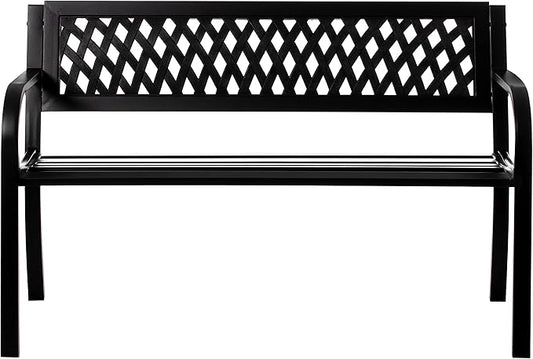 Gardenised Outdoor Steel 47" Park Bench for Yard, Patio, Garden and Deck, Black Weather Resistant Porch Bench, Park Seating