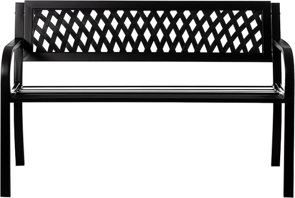 Gardenised Outdoor Steel 47" Park Bench for Yard, Patio, Garden and Deck, Black Weather Resistant Porch Bench, Park Seating