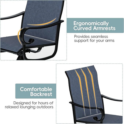 Patio Swivel Chairs Set of 4, Outdoor Dining Chairs with High Back, All-Weather Swivel Rocker Chair with Sturdy Metal Frame for Outdoor Poolside Lawn Garden, Navy Blue