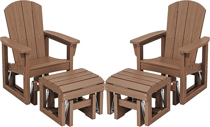 SERWALL Outdoor Glider Chair Set of 2 with Ottoman, HDPE Wood-Like Patio Glider Set All-Weather Porch Glider for Outside - Photo 1