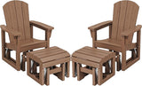 SERWALL Outdoor Glider Chair Set of 2 with Ottoman, HDPE Wood-Like Patio Glider Set All-Weather Porch Glider for Outside - Photo 1
