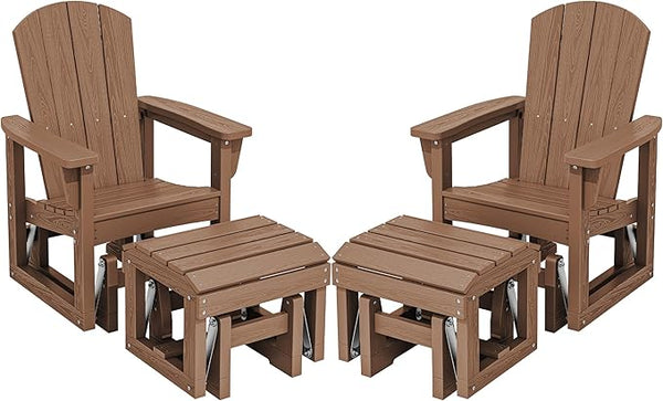 SERWALL Outdoor Glider Chair Set of 2 with Ottoman, HDPE Wood-Like Patio Glider Set All-Weather Porch Glider for Outside - Photo 1