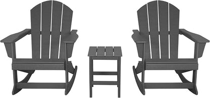 WO WESTIN OUTDOOR HDPE Laguna Outdoor Rocking Poly Adirondack Chair with Side Table 3-Piece Set, Gray