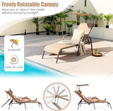 Giantex Patio Chaise Lounge Chair, Outdoor Beach Chair with Adjustable Canopy, Cupholder, 5-Level Backrest, Metal Frame - Photo 4
