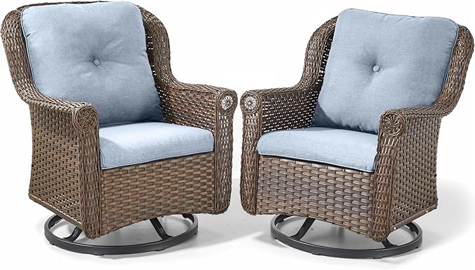 Patio Chairs Outdoor Swivel Glider - Set of 2 High Back Outside Brown Wicker Rattan Rocking Chair with Thick Cushion - Photo 1