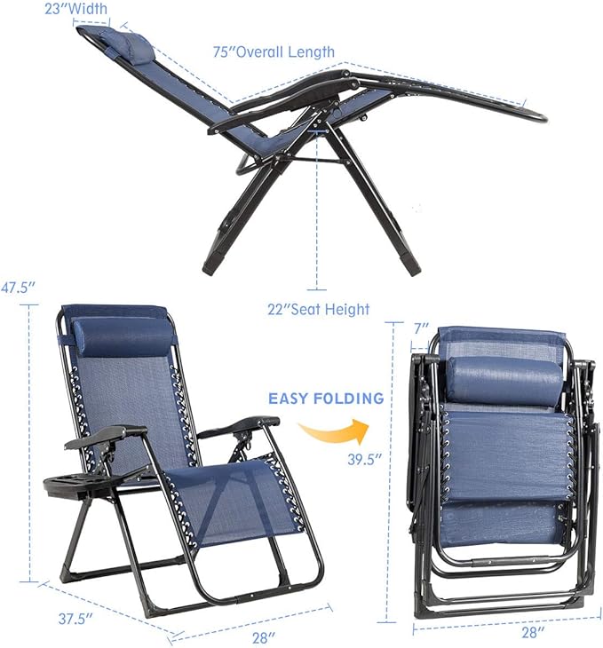 Goplus Oversized Zero Gravity Chair, XL-Extended Version, Outdoor Recliner w/Cup Holder & Detachable Headrest - Photo 3