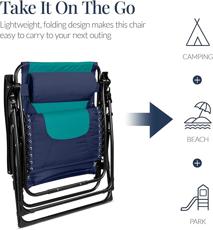 Best Choice Products Oversized Padded Zero Gravity Chair, Folding Outdoor Patio Recliner - Photo 6