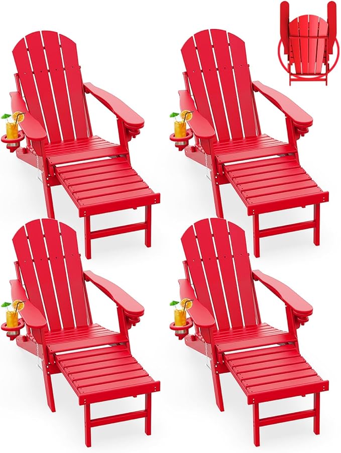 GREENVINES Adirondack-Chairs-with-Ottoman | Set of 4 | Folding | Retractable-Footrest | HDPE Plastic - Photo 1